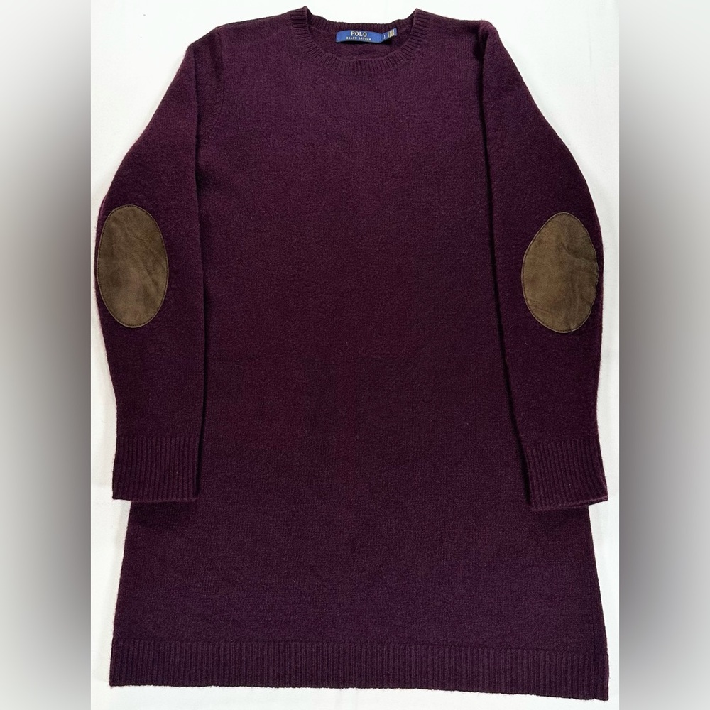 Polo by Ralph Lauren Plum Crewneck Sweater Dress with Elbow Patches